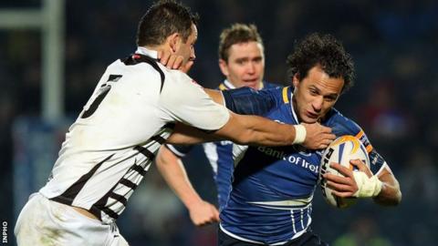 Josh Sole of Zebre tackles Leinster's Isa Nacewa in the Pro12 match