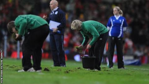 Millennium Stadium pitch repairs take place during Wales' clash against Samoa on November, 2009