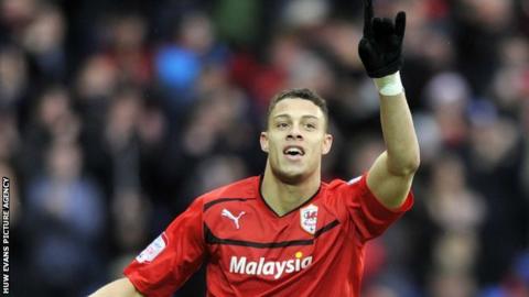 Cardiff's Rudy Gestede celebrates scoring the first goal