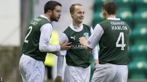 Leigh Griffiths (centre) levelled the game for Hibs