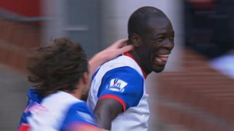 Christopher Samba celebrates after his goal for Blackburn against Norwich