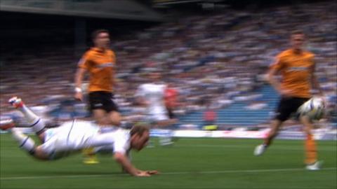 Luciano Becchio scores a diving header