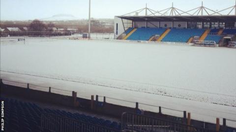 The snow-covered Ballymena Showgrounds on Tuesday morning