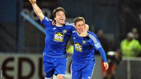 Charlie Henry (right) celebrates with John-Paul Kissock