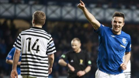 Andy Little celebrates scoring for Rangers against Queen's Park