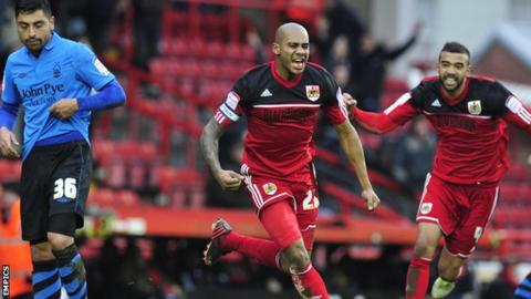 Marvin Elliott celebrates scoring against Nottingham Forest