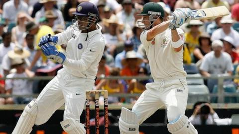 Mahendra Dhoni and Michael Clarke from the 2008 series