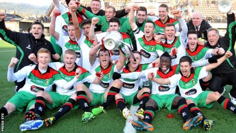 Glentoran II celebrated winning the Steel and Sons Cuop