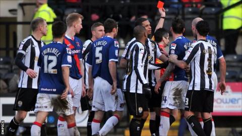 Carlisle striker Lee Miller sent off