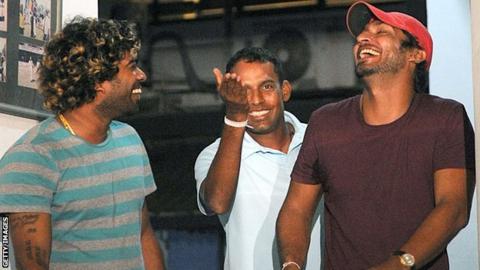 Lasith Malinga, Thilan Samaraweera and Kumar Sangakkara
