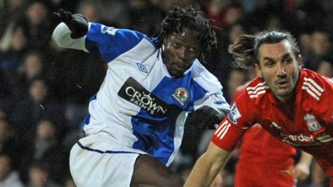 Benjani Mwaruwari (left) during his days with Blackburn