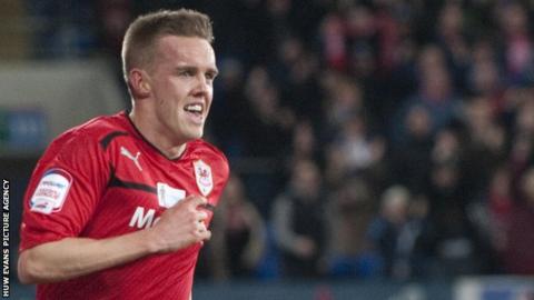 Craig Noone celebrates his equaliser against Derby County