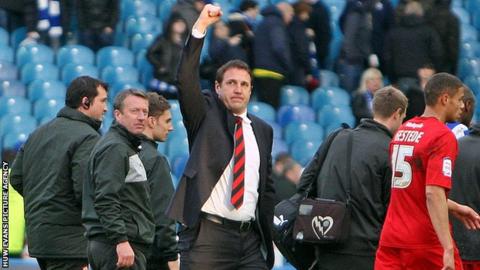 Malky Mackay celebrates victory at Sheffield Wednesday