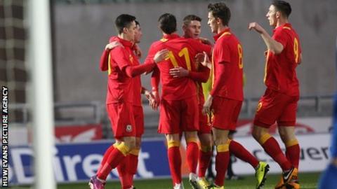Wales under-21s celebrate a goal