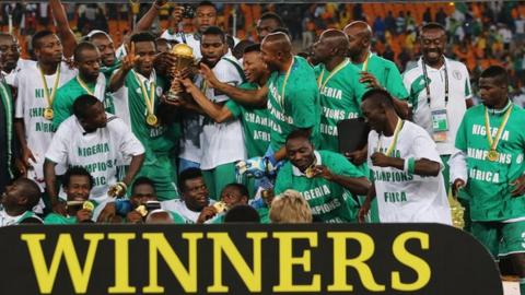 Nigeria celebrate winning the Africa Cup of Nations