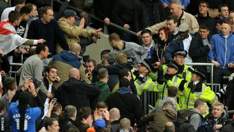 Millwall fans and police at Wembley Stadium