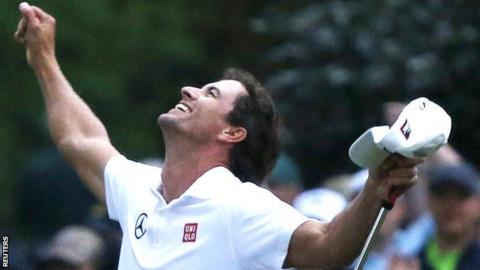 Adam Scott celebrates at Augusta