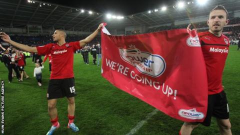 Cardiff City celebrate their Premier League promotion