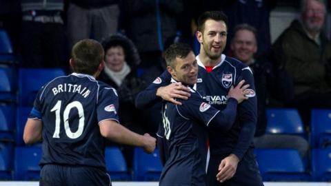 Ivan Sproule (centre) is congratulated by his team-mates on his goal