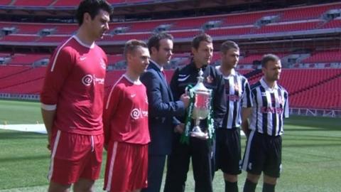 Spennymoor and Tunbridge Wells pose for promotional shots at Wembley