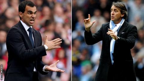 Roberto Martinez (l) and Roberto Mancini