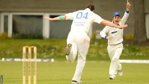 North West Warriors Johnny Thompson and Andrew McBrine celebrate a wicket