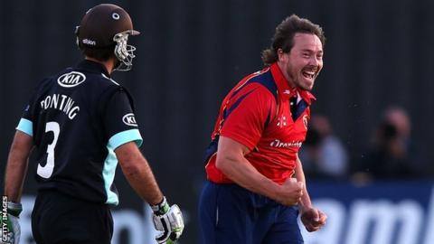 Graham Napier celebrates after bowling Ricky Ponting