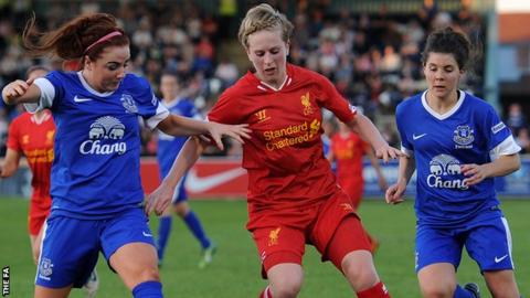 Alex Greenwood (left) of Everton Ladies FC in action with Natasha Dowie of Liverpool Ladies