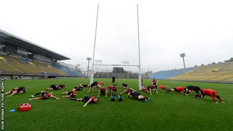 Wales training at the Chichibunomiya Stadium in Tokyo