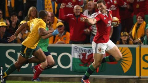 George North scores a try for the Lions