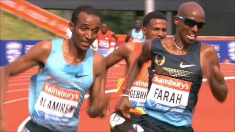 Mo Farah races against Ethiopians Yenew Alamirew and Hagos Gebrhiwet