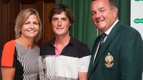 Dermot McElroy (centre) won the North of Ireland Strokeplay event at Galgorm Castle