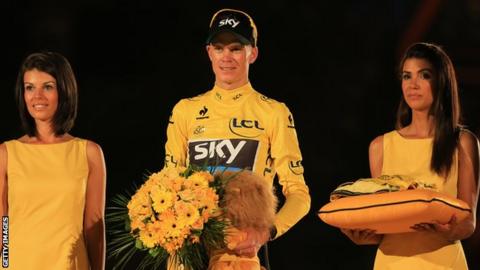 Chris Froome on the podium in Paris