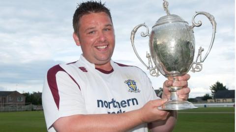Donemana captain Richard Kee celebrates with the North West Senior Cup
