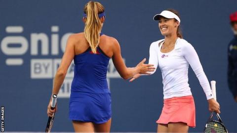 Daniela Hantuchova and Martina Hingis (left)