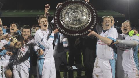 Ballymena celebrate their Co Antrim Shield success