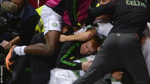 Celtic manager Neil Lennon celebrates Jamers Forrest's goal