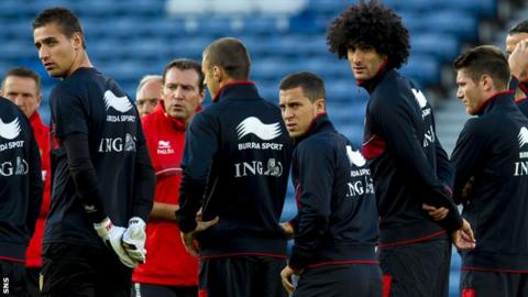 The Belgian squad train at Hampden