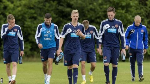 Hearts players training at Riccarton