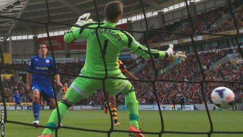 Peer Whittingham scores for Cardiff City against Hull