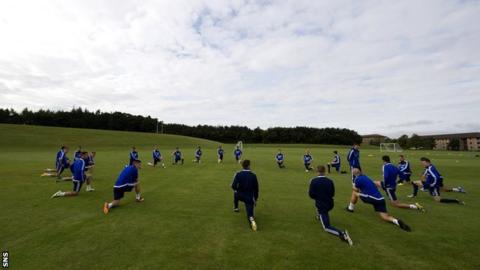 Hearts players training at Riccarton