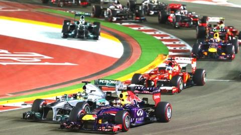 Sebastian Vettel leads at the start of the Singapore Grand Prix