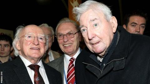 Former GAA president Paddy McFlynn (right) with Irish President Michael D Higgins earlier this year