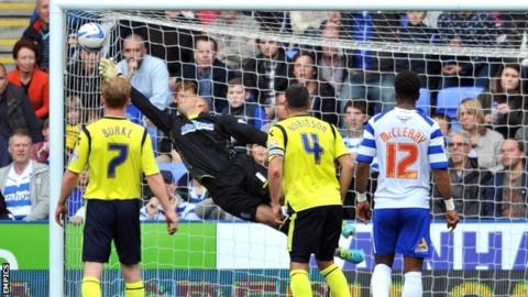Danny Guthrie's free-kick evade Birmingham goalkeeper Darren Rudolph for Reading's second goal