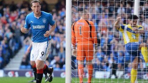 Jon Daly celebrates after scoring for Rangers against Stenhousemuir