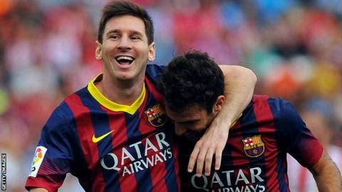 Lionel Messi celebrates scoring at the weekend