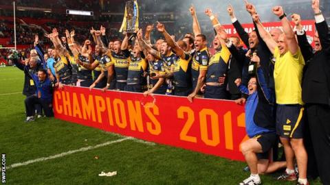 Leeds Rhinos celebrate their 2012 Grand Final win at Old Trafford