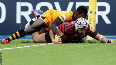 Will Fraser scores for Saracens against Wasps