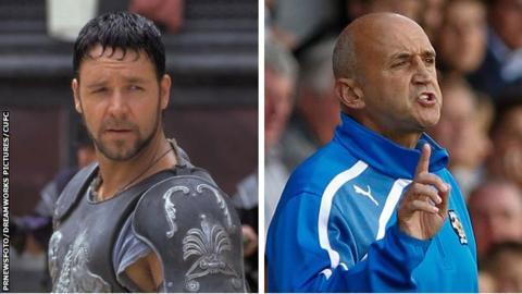 Russell Crowe as Maximus in Gladiator and Richard Money as Cambridge United boss