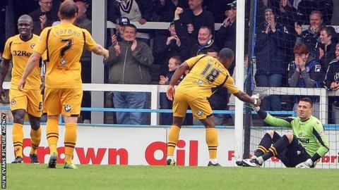 Newport County players at Rochdale